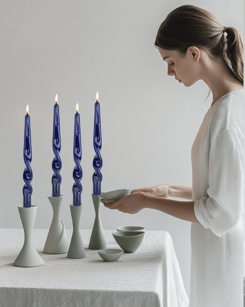 LPUSA Navy Spiral Taper Candles Twisted Candle Conical Stick Candles for Holiday Wedding Party Wax Unscented Dinner Candle Dripless,Christmas Gift10inch,4pcs(Navy-A) - Image 2